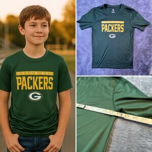 Green Bay Packers Youth L 14/16 Athletic NFL Tee (Green & Gold)